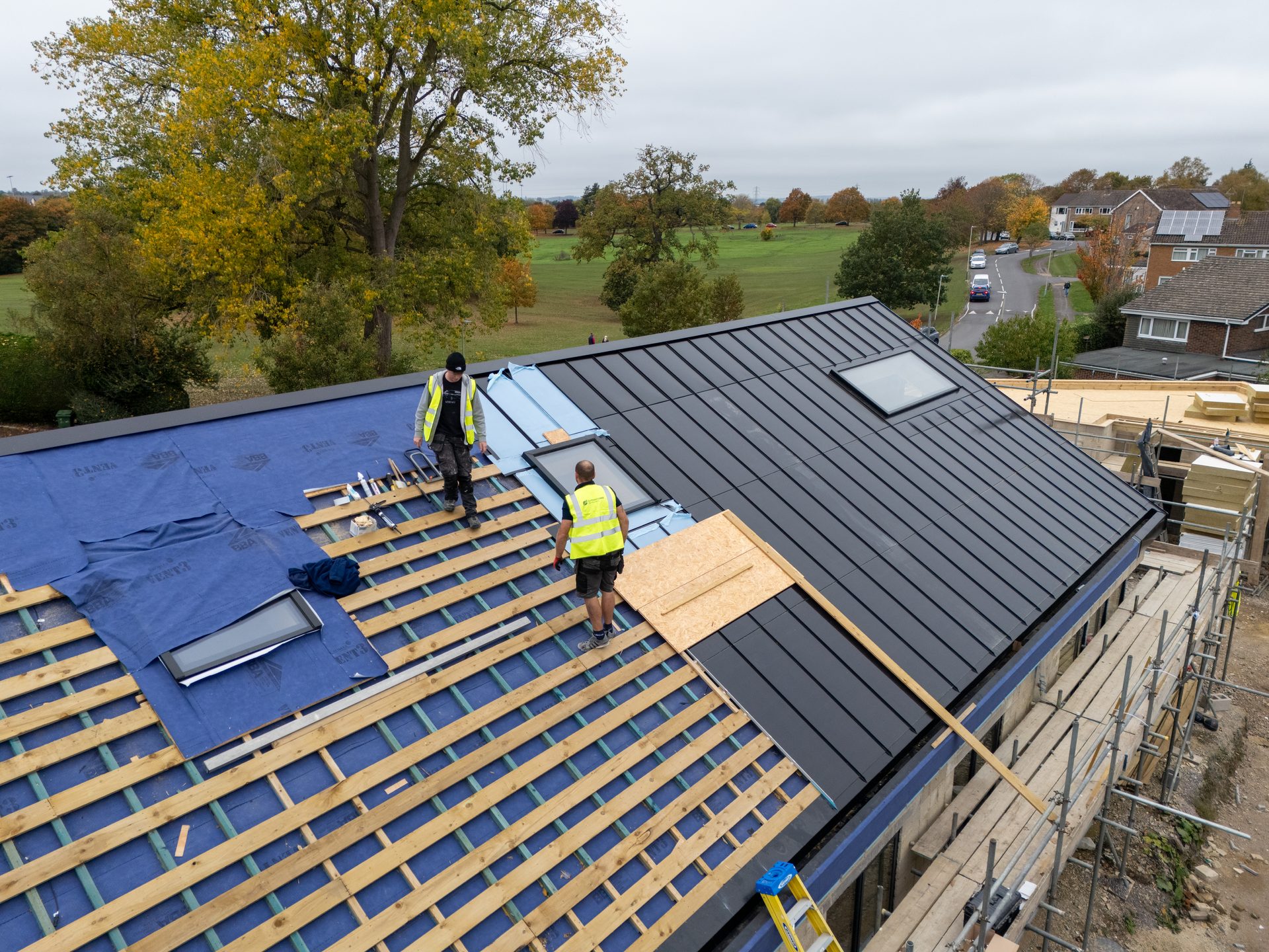 Roofit.Solar roof installation aerial